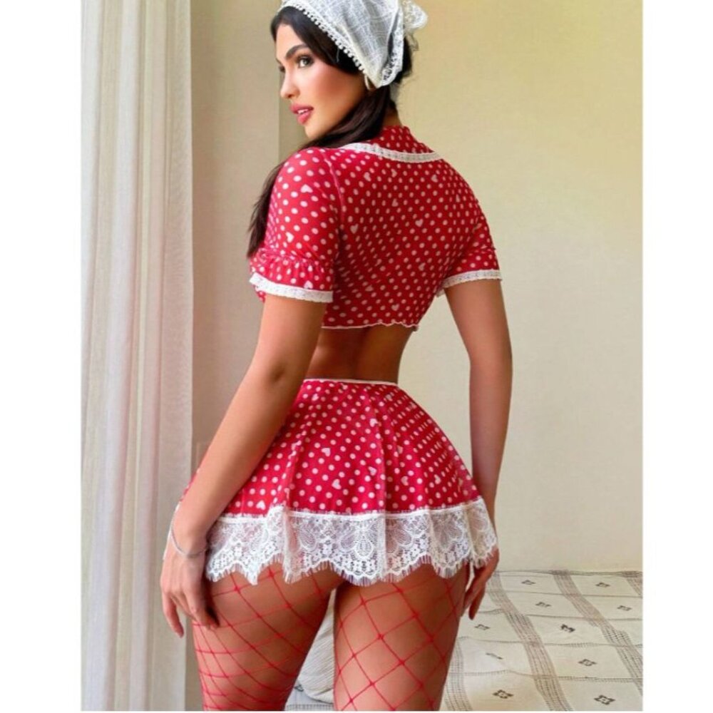 Shein 2pcs Sexy Lace Splicing Mesh Top And Skirt Set in Red - Size XL - Picture 6 of 6